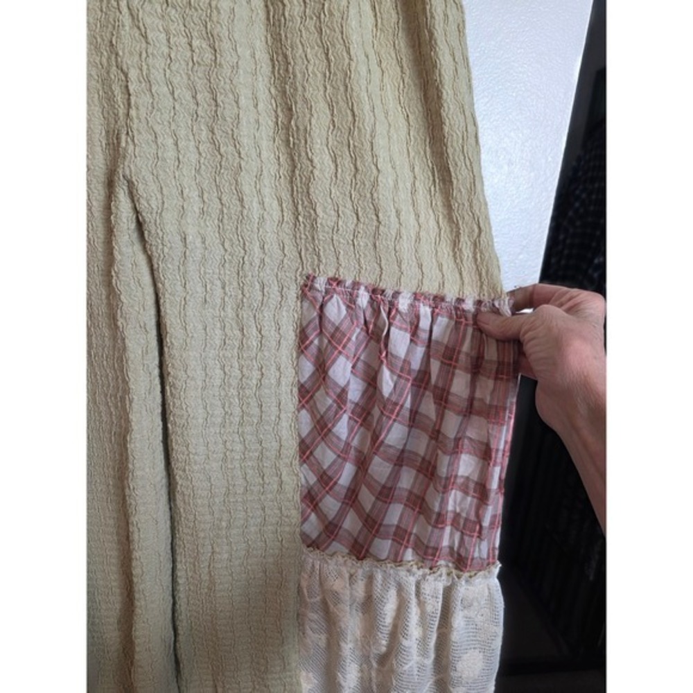 Fantastic Fawn Wide Leg Pants Women Size S Green Plaid Lace Patchwork Cool Girl - Picture 12 of 16